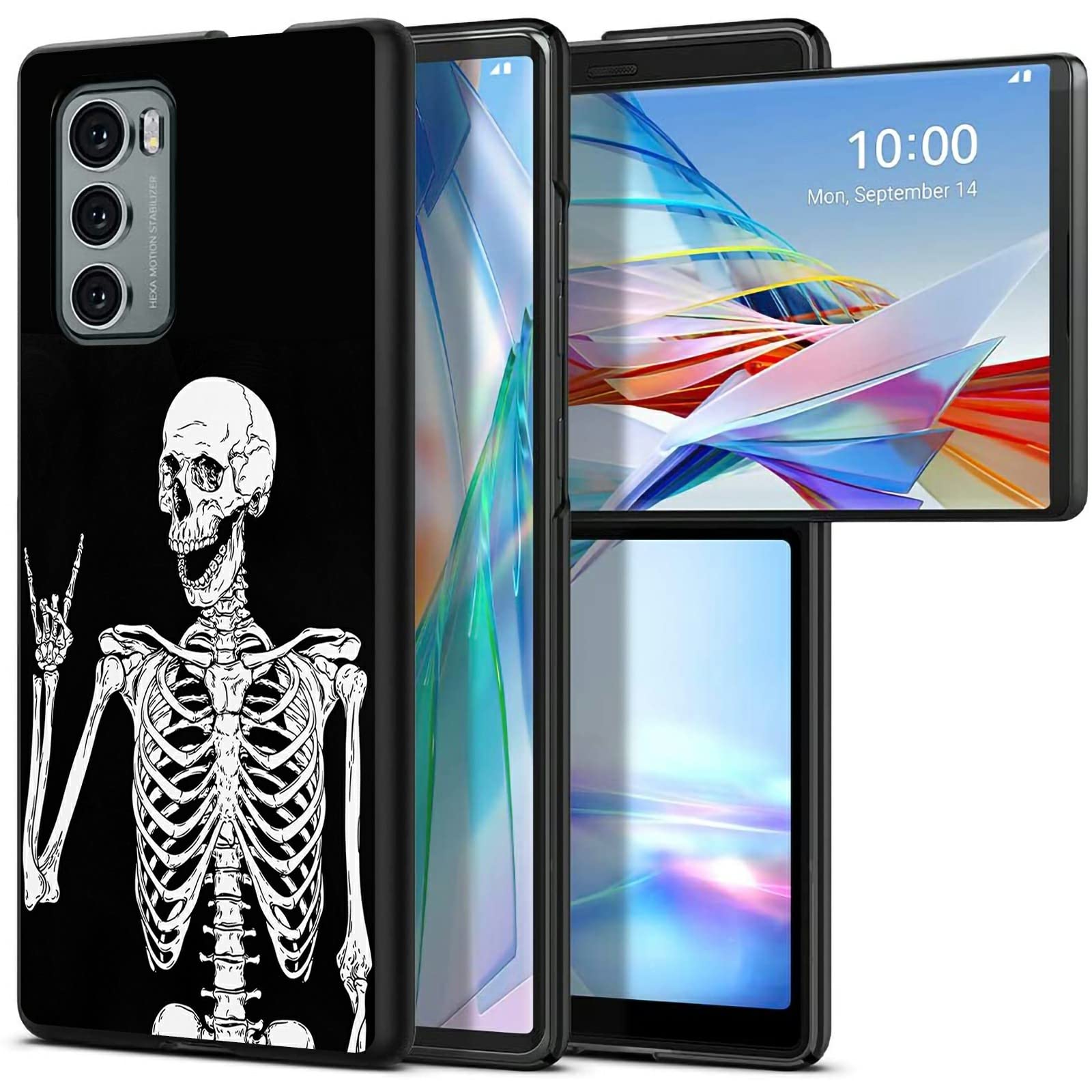 BWEGRHE Designed for LG Wing 5G Case, Slim Hard PC with Skeleton Skull Pattern Design, Shockproof Wireless Charging Phone Cover for LG Wing 5G (2020)