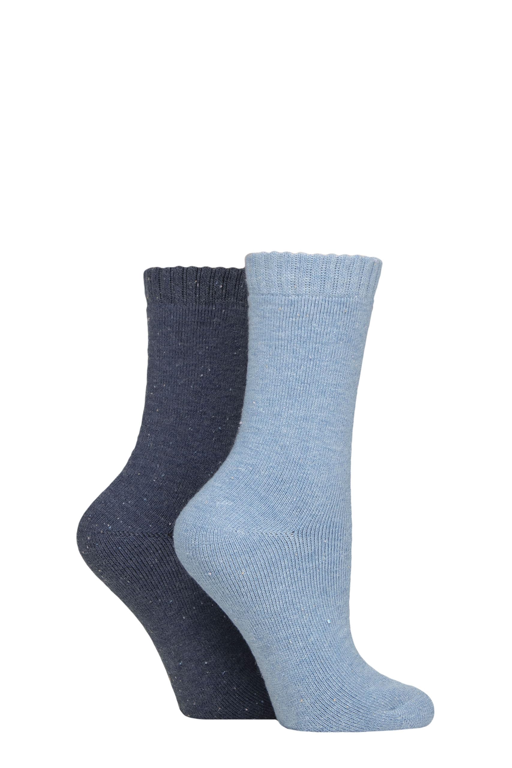 Glenmuir Women's Thermal Boot Socks - Fully Cushioned, Plain, Walking, Hiking, Trekking, Outdoor, Warm 2 Pair Multipack Size 4-8 Light Blue