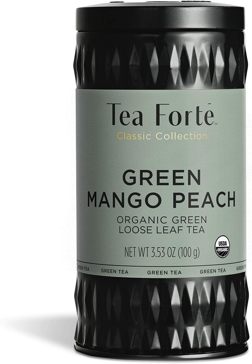 Tea Forte Green Mango Peach Premium Organic Loose Leaf Caffeinated Green Tea Blend Canister, Makes 35-50 Cups