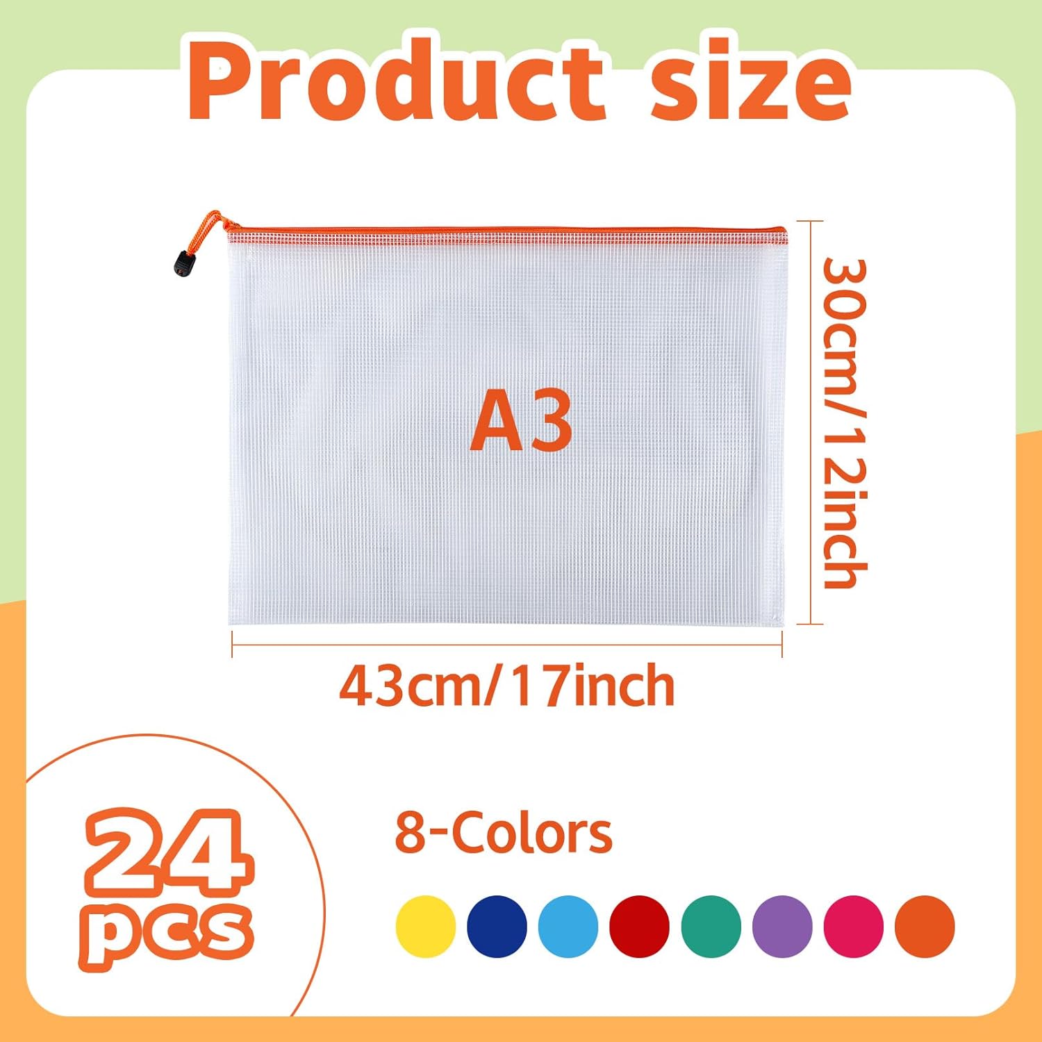 24 Pcs Mesh Zipper Pouch Bags, A3, 17x12 in Extra Large Zipper Bags, Puzzle Storage Bags, Reusable Zippered Pouches for Organizing, Board Game Organization,Office Supplies, Travel Toiletries