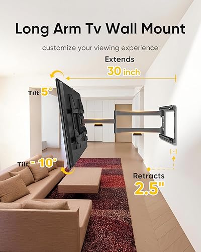 Miniatura 2 de HY-Bracket - Soporte de pared para TV con movimiento completo, con giro y inclinación, para la mayoría de LED, OLED, 4 K planoscurvados
