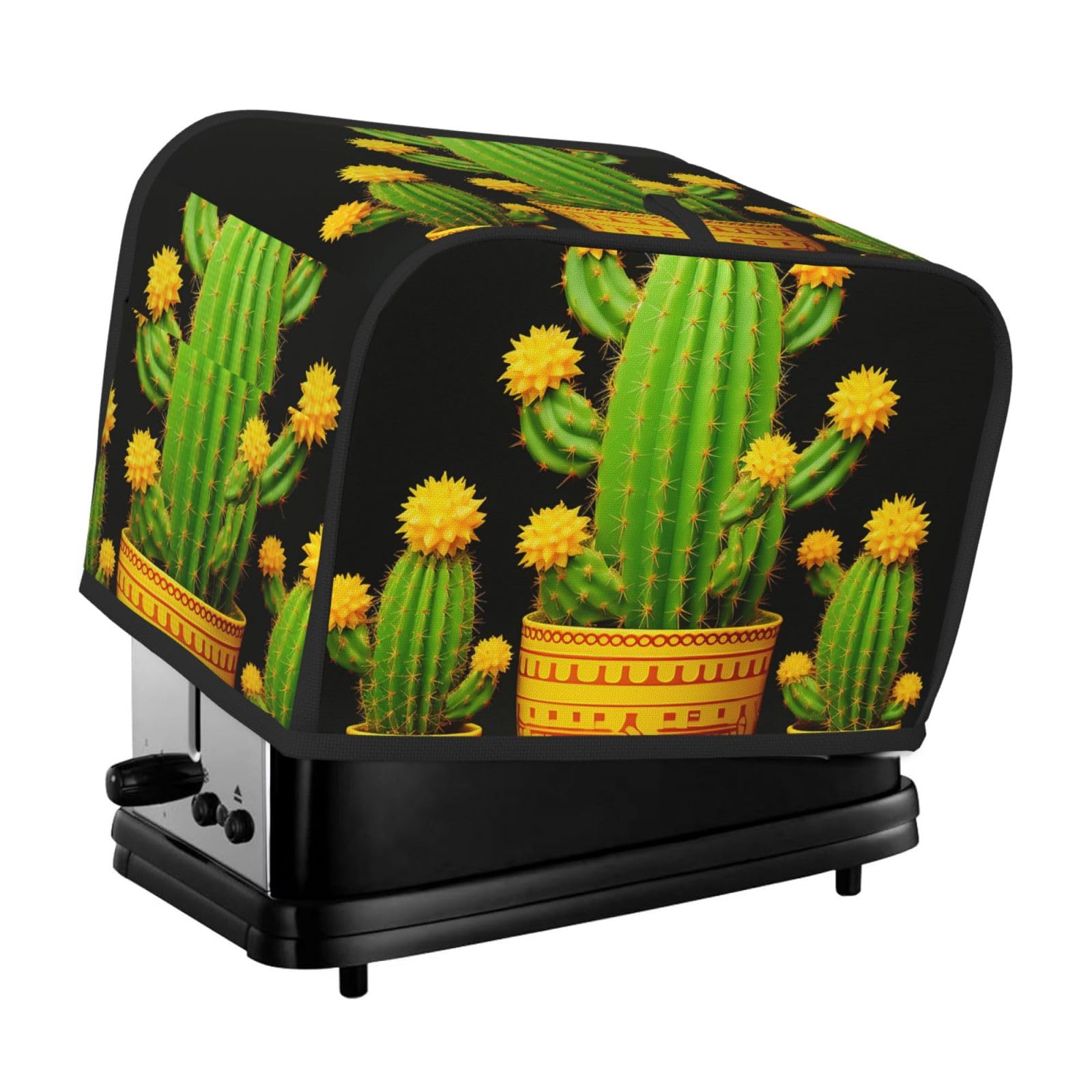 Fodpand Black Toaster Covers 2 Slice Yellow Cactus Bread Machine Cover Quilted Dustproof Toaster Cover Washable Bread Maker Protective For Kitchen Small Appliance