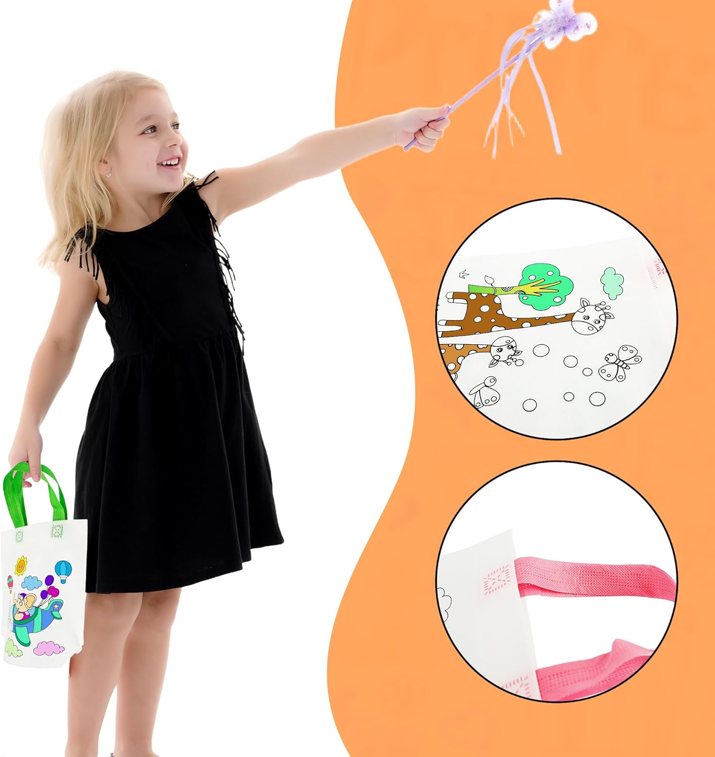 50 Pcs Coloring Goodies Bags Animals Flower Coloring Carnival Goodie Bags with 24 Acrylic Makers Reusable Coloring Animal Party Bags for DIY Painting Art Craft