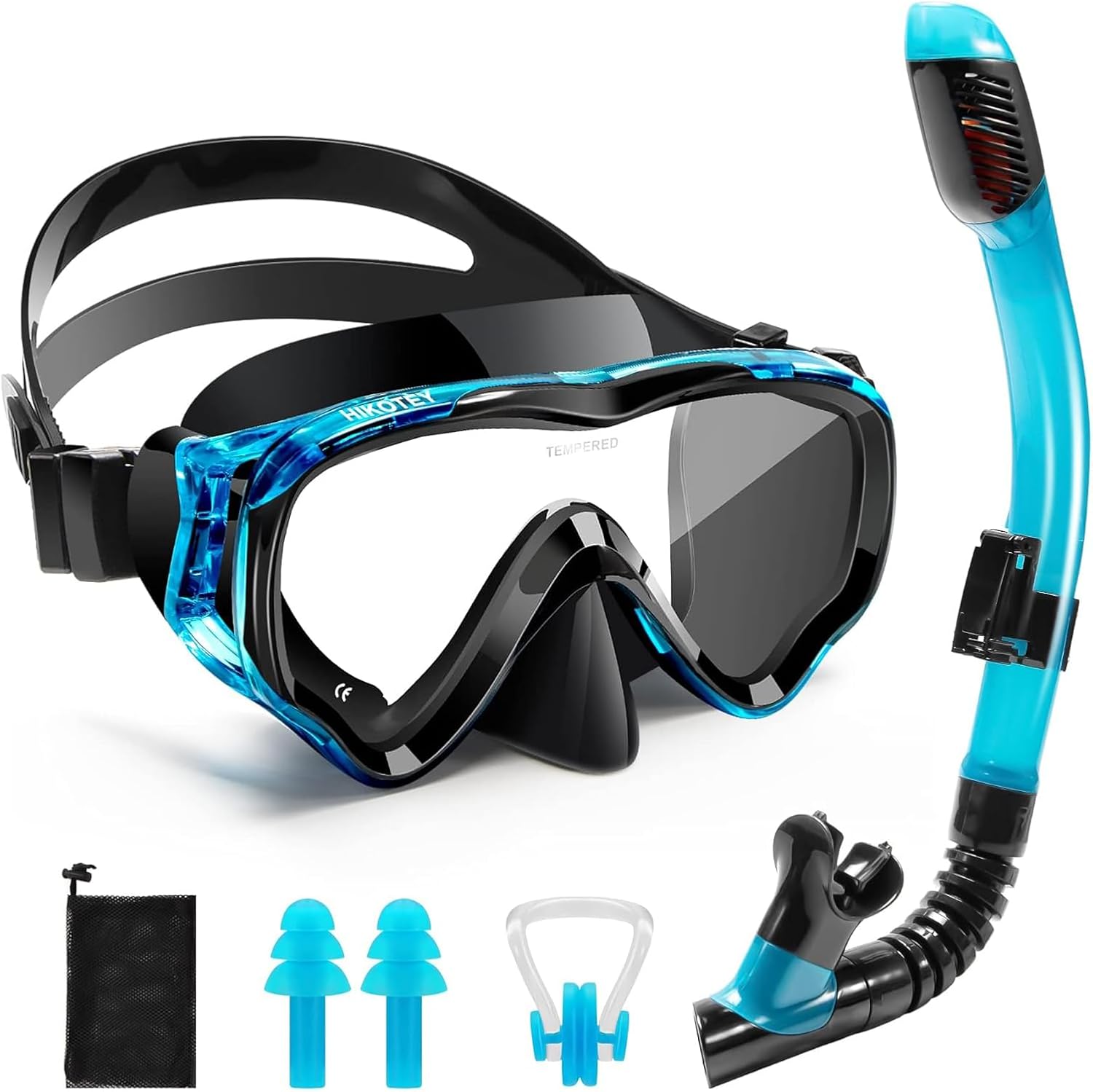 Snorkeling Set for Kids, Full Dry Snorkeling Mask Set for Adults, Anti-Fog Protection, Unisex,HD Panoramic View, Snorkeling Gear for Kids 4-14 Age Blue+Black