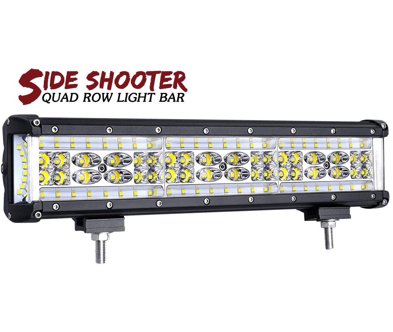 LED Light Bar 15 Inch Side Shooter LED Driving Lights 250W Quad Row Light Bar Off Road Spot Flood Lights IP68 Waterproof Backup Work Lights Fog Lamp for Trucks ATV UTV RZR Pickup Boat