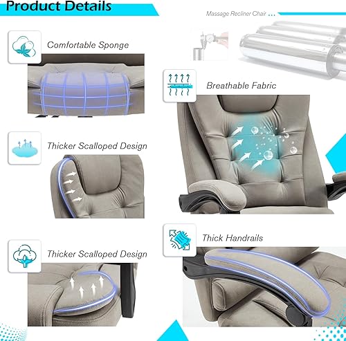 Miniatura 7 de YODOLLA Silla de oficina ergonómica reclinable, silla de escritorio con respaldo alto para calor y masaje, silla giratoria ejecutiva de cuero para