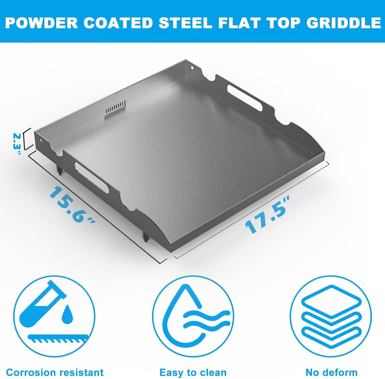 Flat Top Griddle for Blackstone 17 Inch Griddle Powder Coated Steel Coated Steel Gill Pan Replacement Parts with Rear Grease System for Blackstone 1819 1832 1814 1650 1945 for Blackstone 17" Griddle