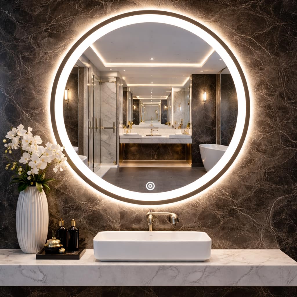 18" Round 3-in-1 LED Light Mirror with Touch Sensor | Adjustable Brightness | Anti-Fog Smart Bathroom Vanity Mirror for Washbasin, Bedroom, Hallway & Kitchen (R-2)-image-31