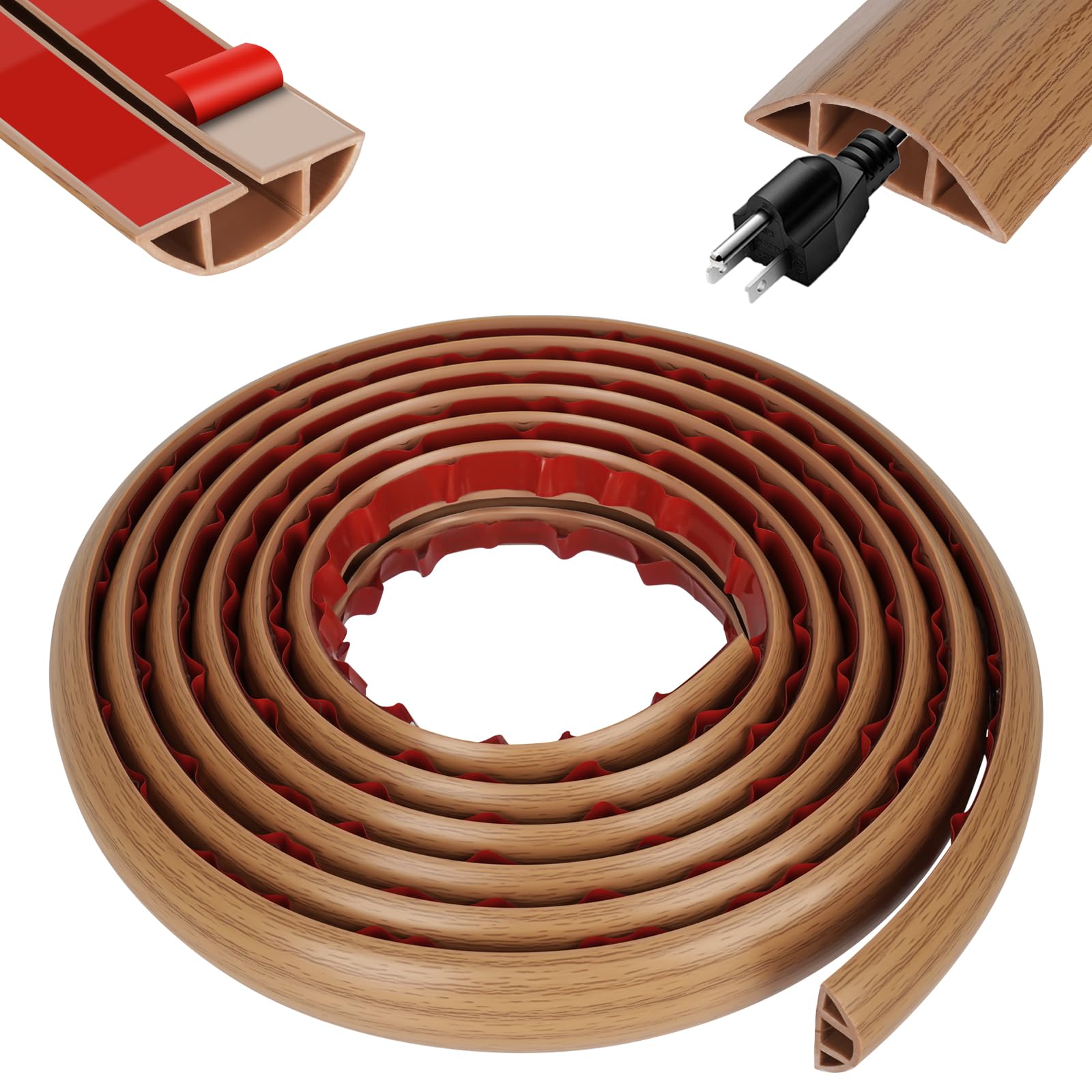 Passe Câble Sol Flexible Cache Câble Sol 3m X 3cm - Goulotte Silicone Auto-adhésive, Grain Bois Canalina Passacavi