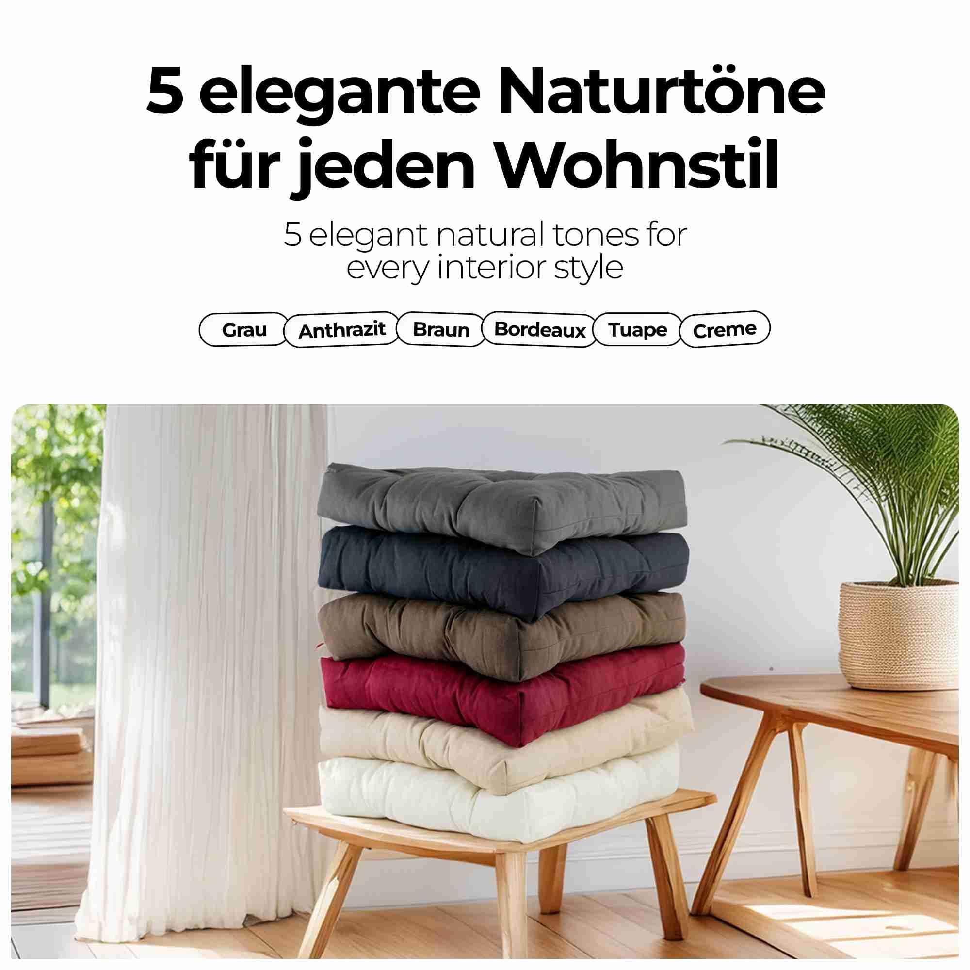 etérea Sitzkissen 42x42 cm 4er Set - Anthrazit 8 cm hoch - Bodenkissen für Indoor, Outdoor, Küche, Garten, Auflage - Heidi Stuhlauflage - 4 Stück Stuhlkissen 40x40 cm Anthrazit