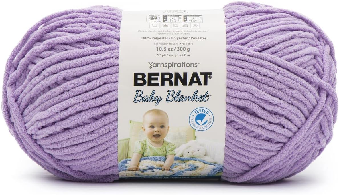 Bernat Baby Blanket BB Baby Lilac Yarn - 1 Pack of 10.5oz/300g - Polyester - #6 Super Bulky - 220 Yards - Knitting/Crochet