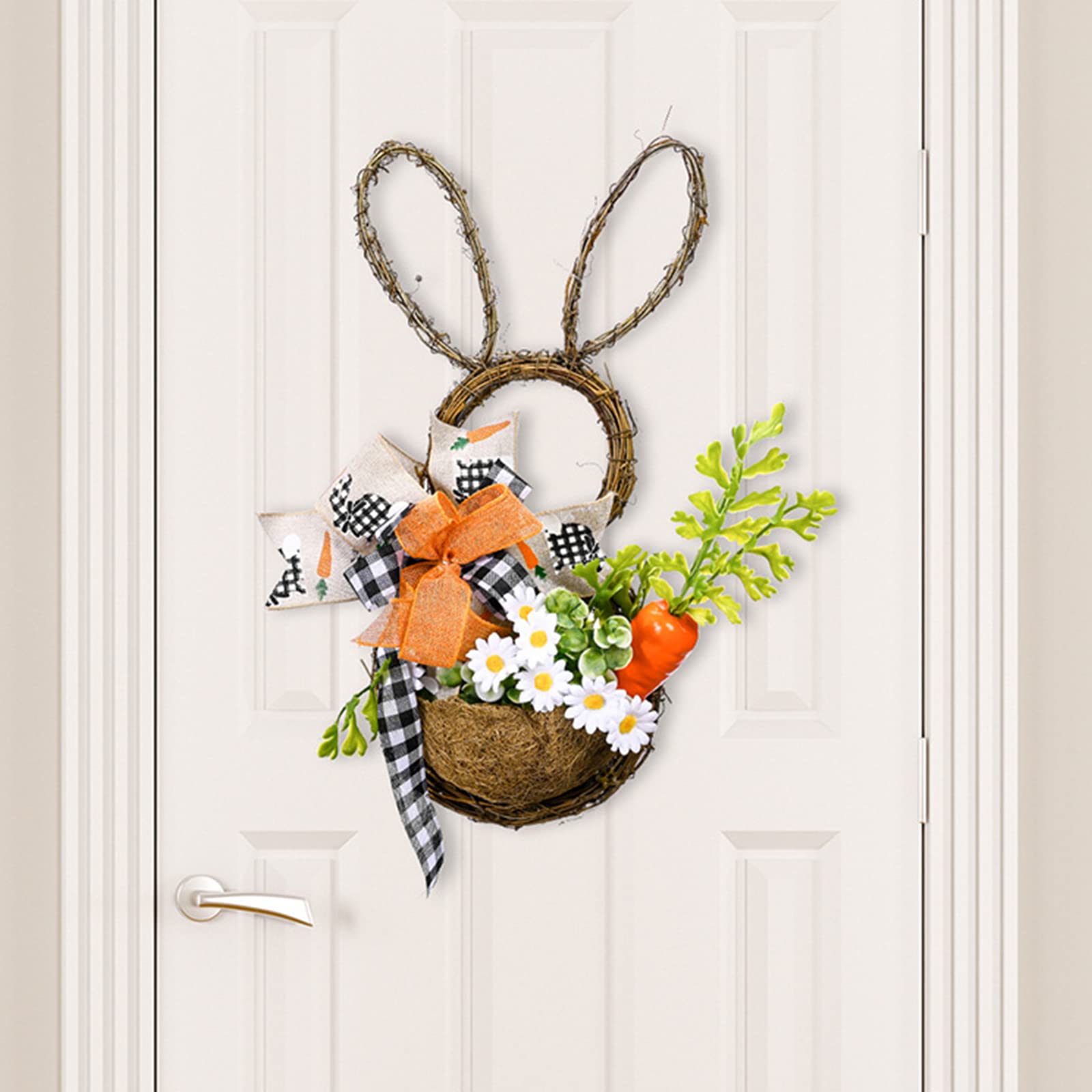 Couronne de Pâques pour porte d'entrée, couronne de lapin avec œufs dorés et carottes pour décoration murale de printemps, 40,6 cm, FFn942, orange, taille unique