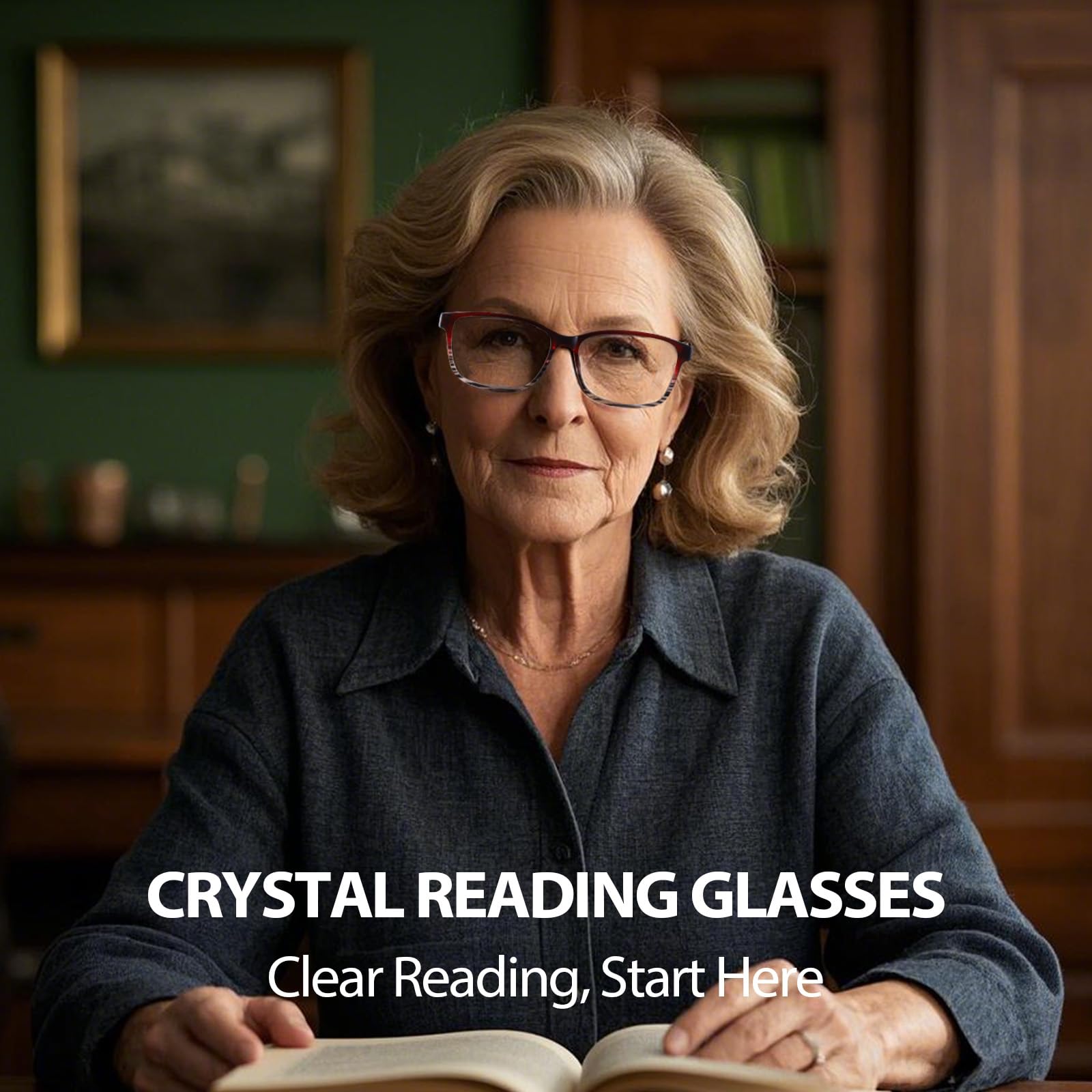 VIEWBETTER 4.0x Magnifying Reading Glasses Real Glass Lenses Rectangle Blue Light Blocking UV Protection Scratch Resistant