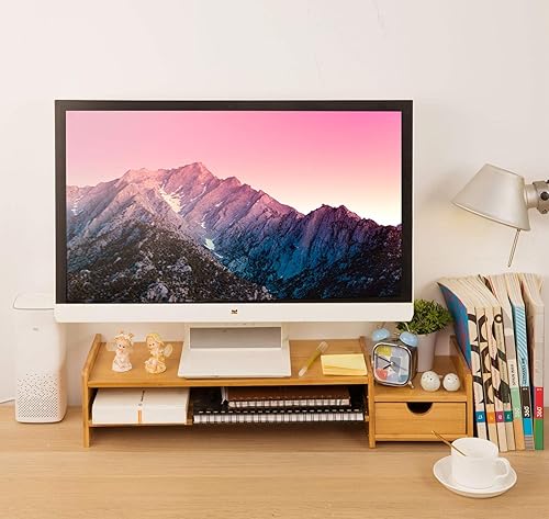 Miniatura 3 de Organizador de escritorio con soporte para monitor, de 2 niveles con cajones, organizador de escritorio para almacenamiento, ajustable, para