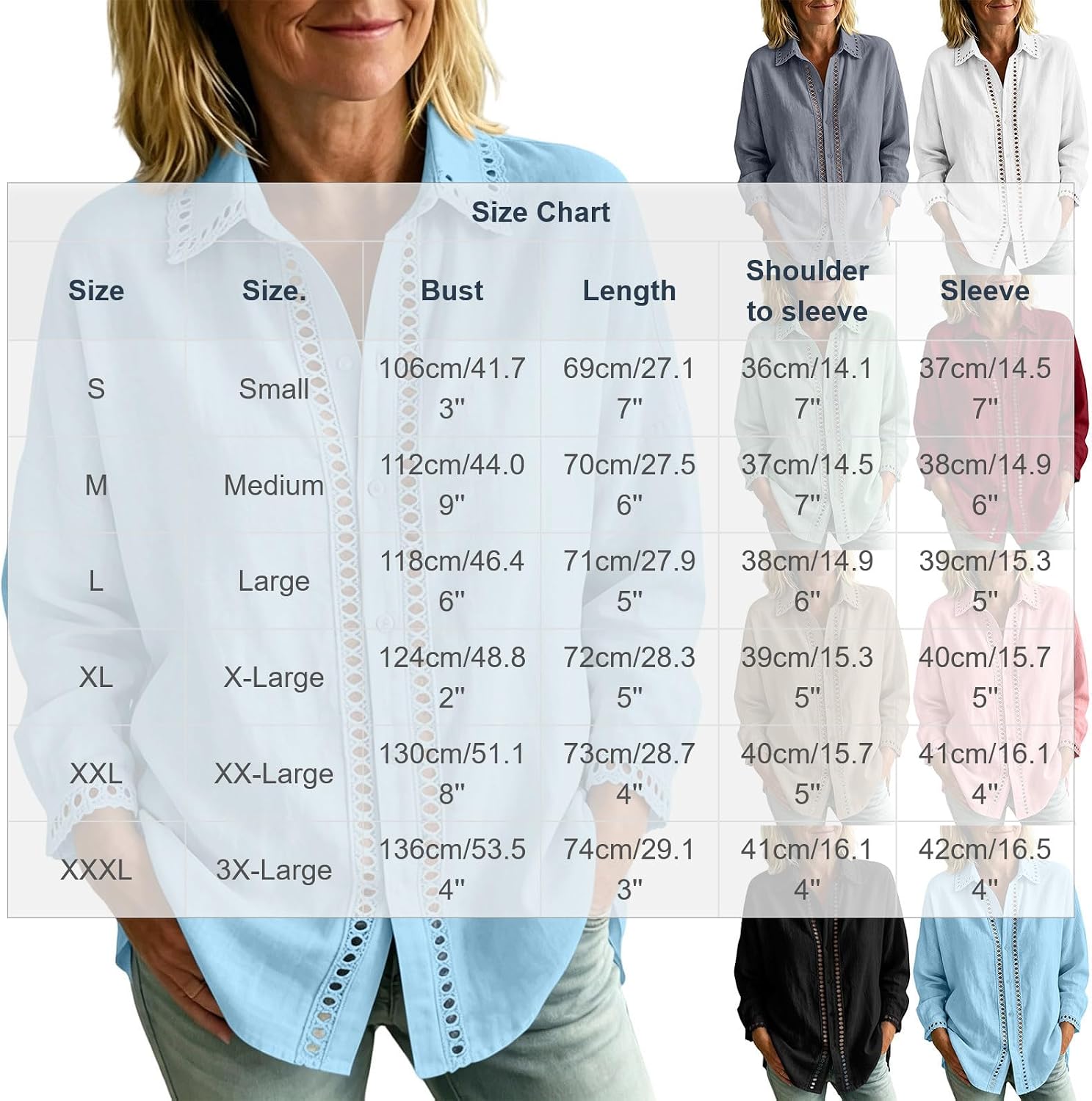 Women Button Down Collared Shirts Casual Long Sleeve Gauze Blouses Hollow Out Lightweight Fashion Peasant Outfit