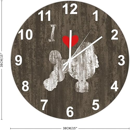 Miniatura 2 de Reloj de pared decorativo de madera con texto en inglés "I Love Poodle" para perro y mamá, silencioso, sin tictac, funciona con pilas, relojes de