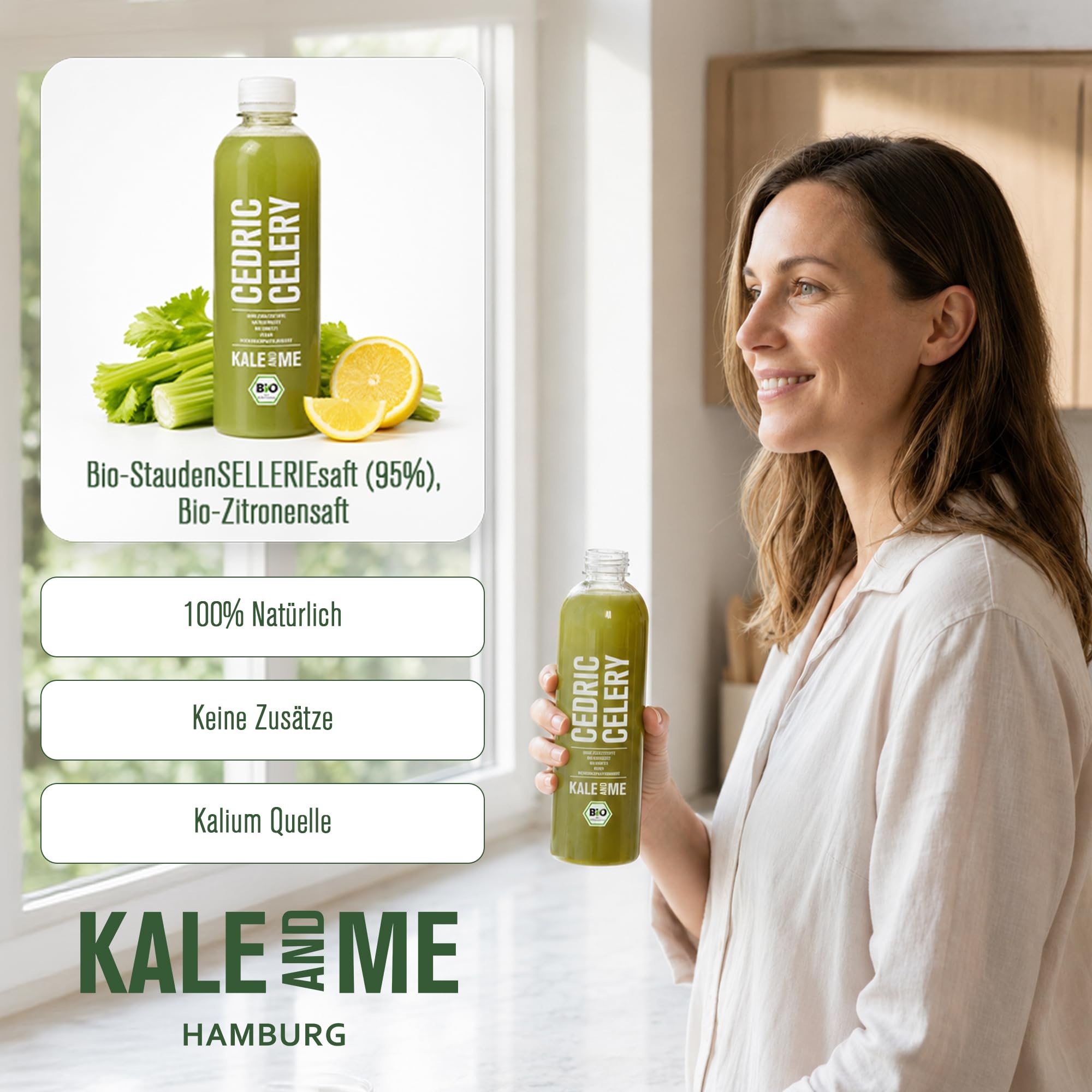 Kale&Me Selleriekur 21 Tage – 21 Flaschen mit je 320 ml – kaltgepresster Bio Selleriesaft mit Zitrone – vegan, ohne Zusatz- & Konservierungsstoffe – natürliche Kaliumquelle, reich an Mikronährstoffen