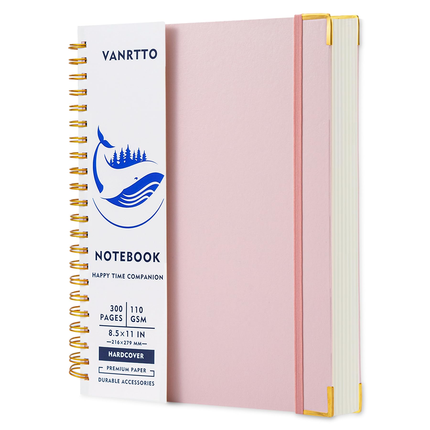VANRTTO Carnet à spirale, couverture rigide de 21,6 x 27,9 cm, 300 pages pour le travail et l'école, papier épais de 110 g/m² pour écrire, fournitures de bureau pour homme et femme, rose