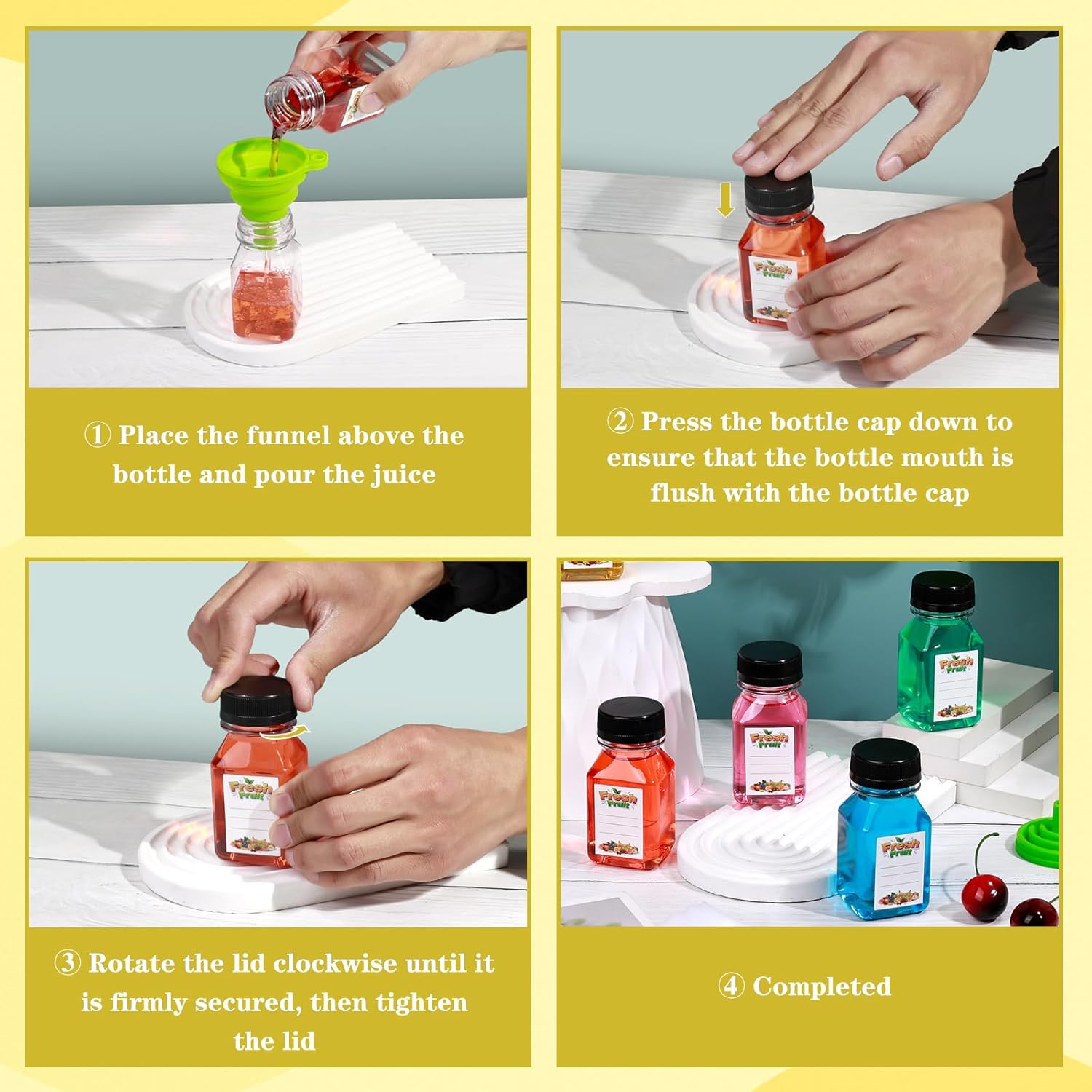 100 Pcs 4 oz Plastic Juice Shot Bottles with Caps, Clear Ginger Shots Bottle with Lids, Small Bottles for Liquids, 4 oz Plastic Reusable Leak Proof Mini Containers for Juice,Milk,Ginger,Whiskey,Water - Image 4