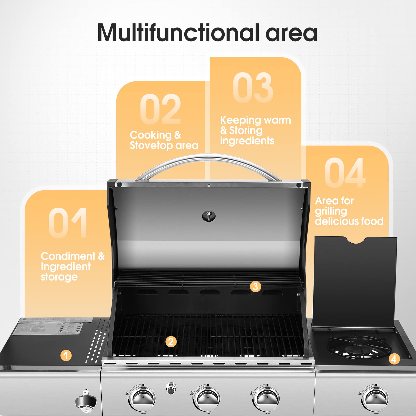 Rintuf 34000 BTU 3Burner Style Propane Gas Grill in Stainless