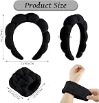 Spa Headbands for Women Skincare Headband Black Makeup Headband for Washing Face Hair Headband and Wristband Valentine's Day Gifts for Women Teen Girl