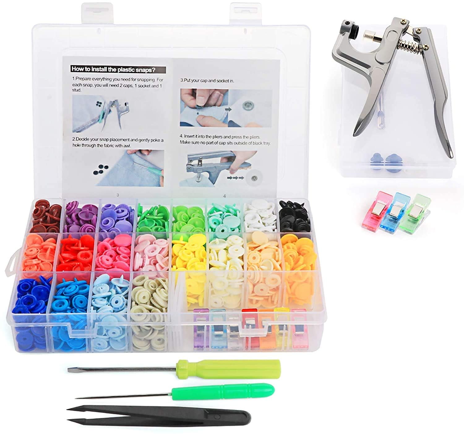 400 T5 Plastic Snap Fasteners with Snaps Pliers, 20 Colors Kam Snaps Starter Kit for Children's Clothing Sewing, Crafts Handmade DIY Clothing Repairs