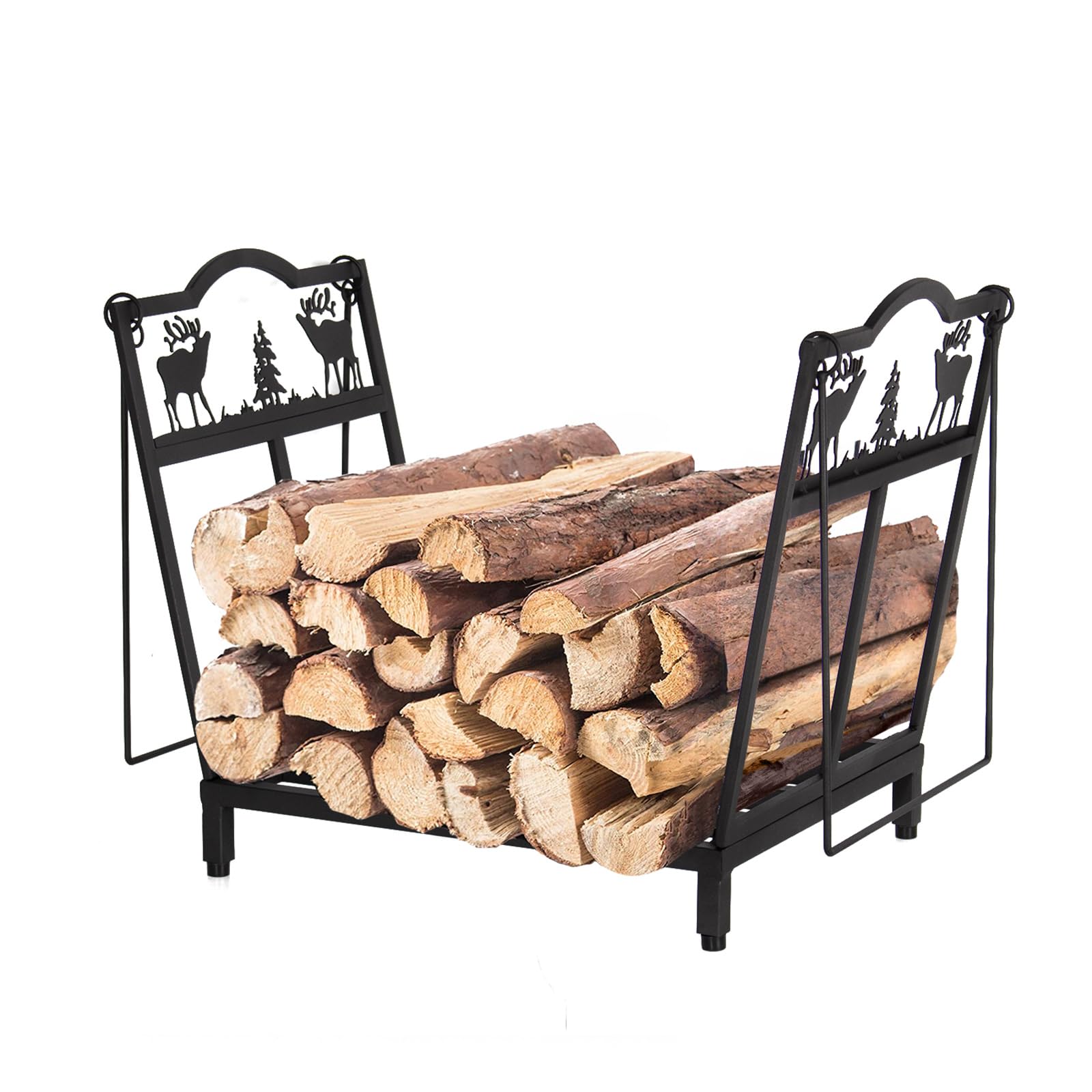 Todeco Składany stojak na drewno opałowe z dwoma uchwytami, wzór łosia, obciążenie 50 kg, 38 x 32 x 40 cm, uchwyt na drewno opałowe do kominka, wewnątrz i na zewnątrz