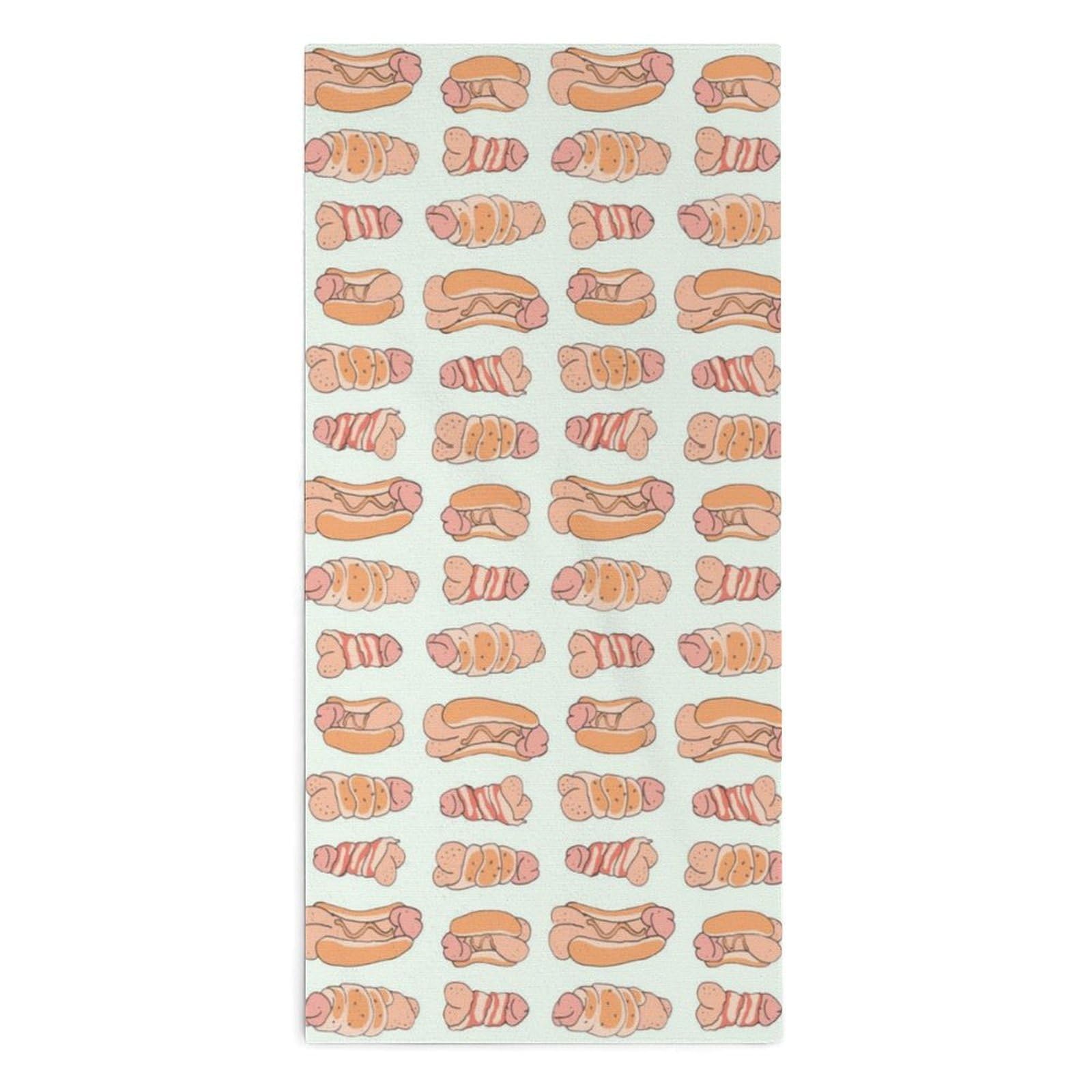 NCLQVJXZKHW Happy Penis Dick Sweet Bacon Wrapped Hand Towels Soft Face Towel Gym Bathroom Travel Hotel 13"x28"