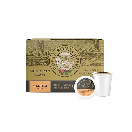 Royal Kona Coffee Mountain Roast, mezcla de café 10% Kona, cápsulas de café de una sola porción de tostado medio, compatible con sistemas de