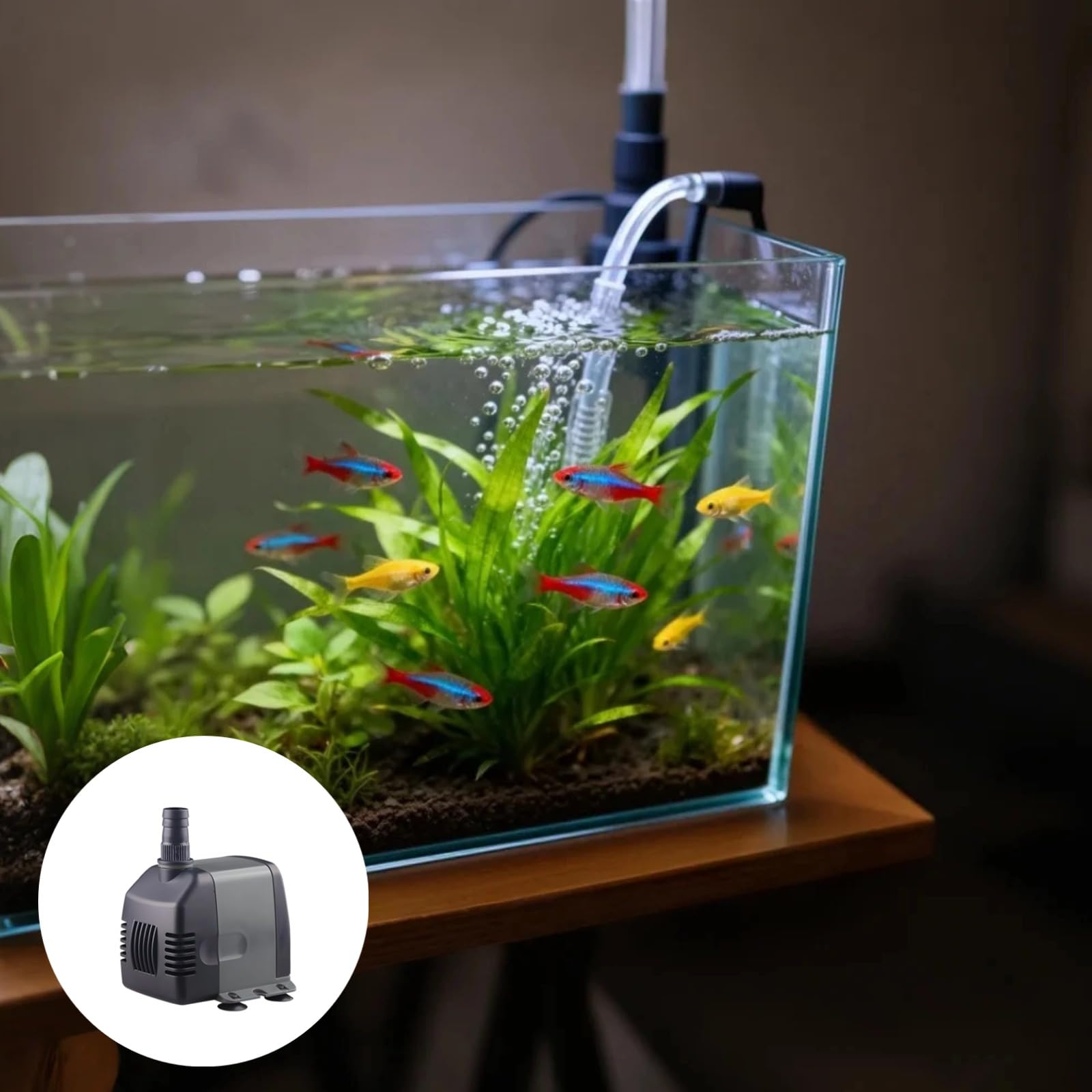 Aquarienpumpe, 22 W Tauchwasserpumpe 1000 L/h, leiser Betrieb, 1,6 m Förderhöhe, Mini Bodenansaugung für Fischbecken und Hydroponik, Kupfermotor, kompakte Bauweise