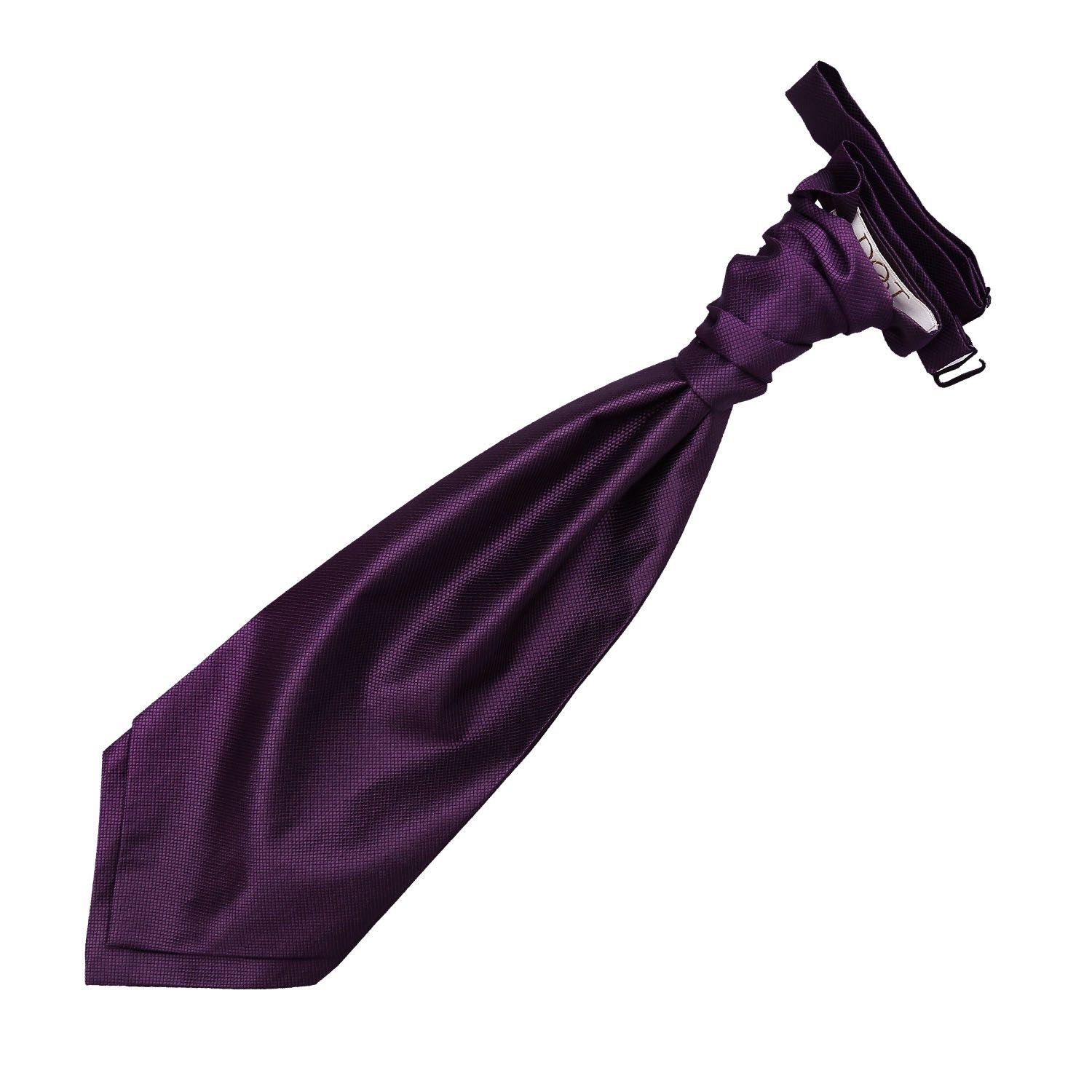 DQT Mens Solid Check Pre-Tied Scrunchie Cravat – Wedding Formal Ruche Ascot Cravat - Cadbury Purple