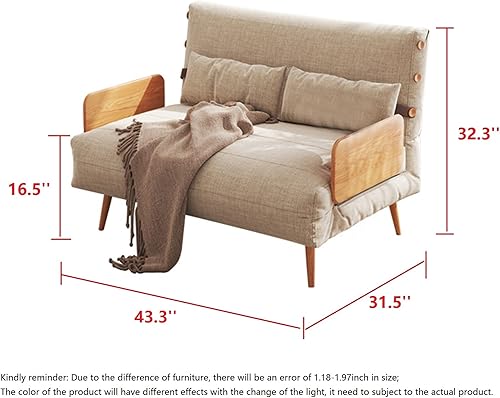 Vista 6 de JASIWAY Sofá cama convertible para silla cama, futón 3 en 1, sofá cama, tumbona, sillón reclinable de tela para apartamentos de espacios pequeños