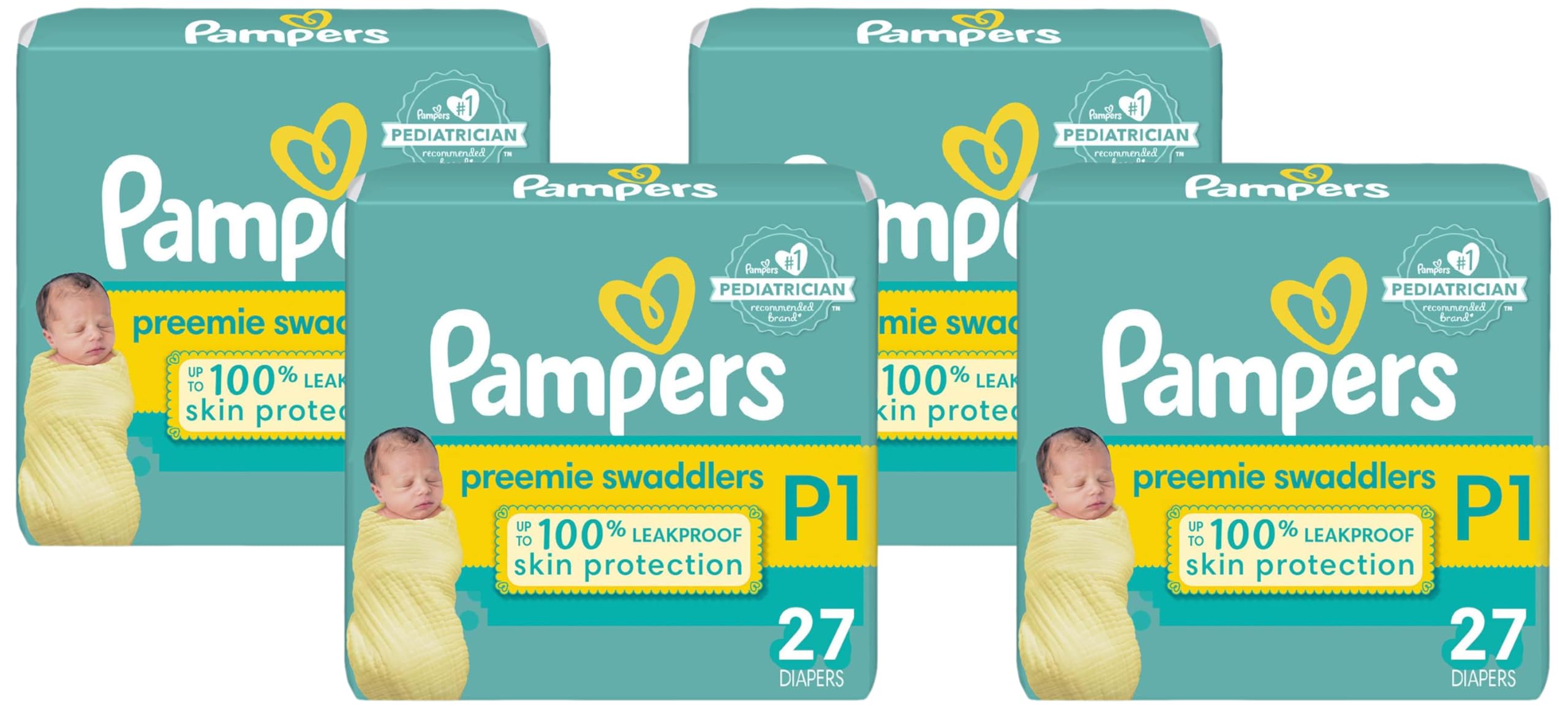 Pampers Swaddlers Diapers Preemie - Size P1, 27 Count, Ultra Soft Disposable Baby Diapers (Pack of 4)