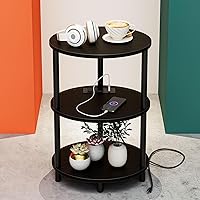 Vista 23 de Mesa auxiliar redonda pequeña, mesa decorativa ovalada de 3 niveles para espacios pequeños, mesa auxiliar de sofá de madera rústica y metal, mesita