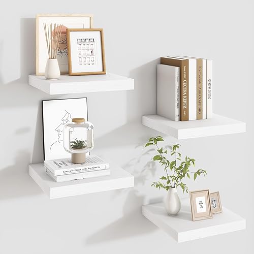 Miniatura 97 de Fun Memories Estantes flotantes de 16 pulgadas – Estantes de pared de madera de color blanco rústico profundo – Estante de almacenamiento para pared