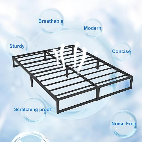 Miniatura 8 de Base de cama King de plataforma de 10 pulgadas, base de colchón de metal resistente, marco de cama tamaño King, no necesita somier, sin ruido, fácil