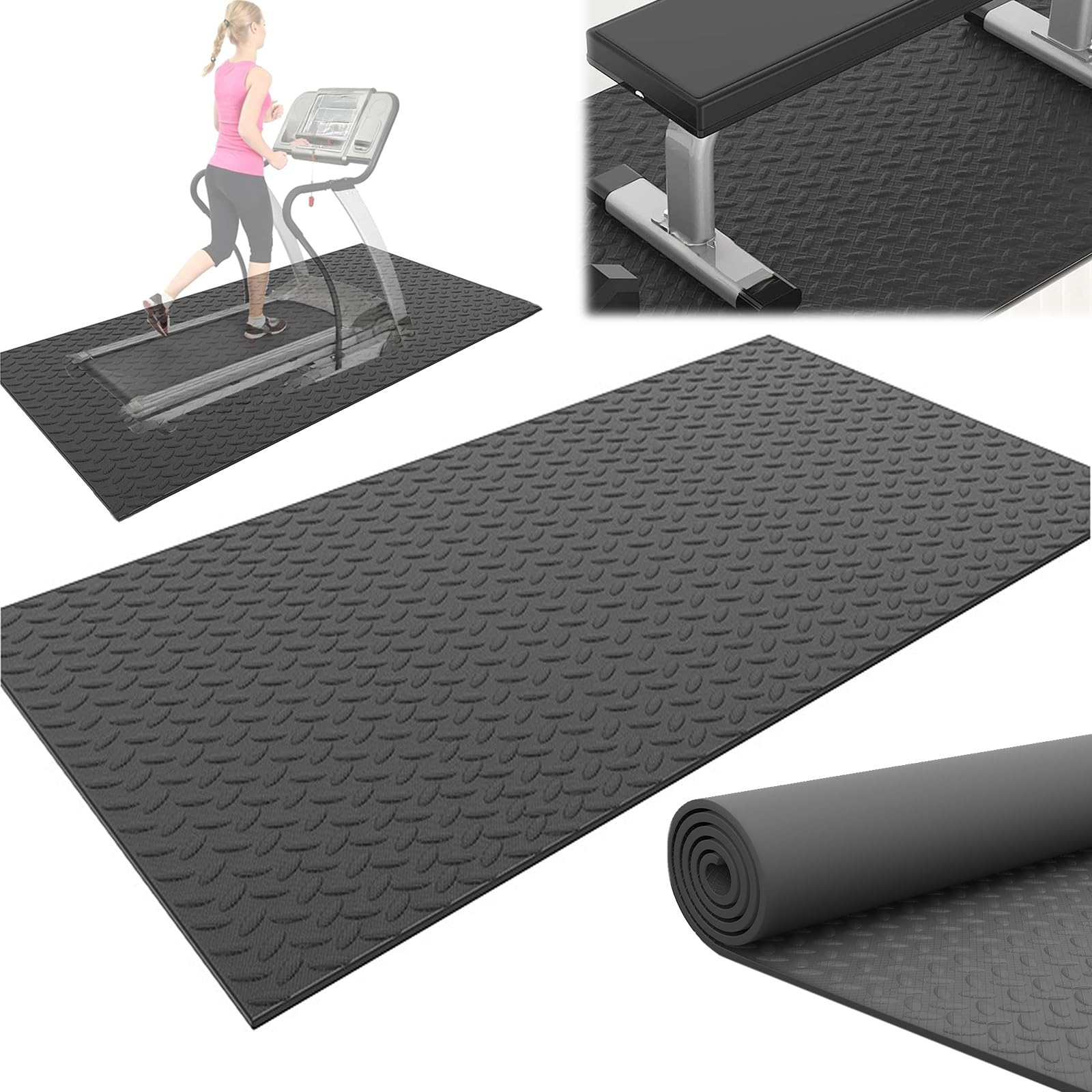 Tappetini Attrezzi Fitness Casa, Tappetino Insonorizzante Per Tapis Roulant, Tappetino Antivibrazione, Tappeto Antiscivolo Per Tapis Roulant, Fonoassorbente, Cyclette,Vogatori ,Nero,200*100cm