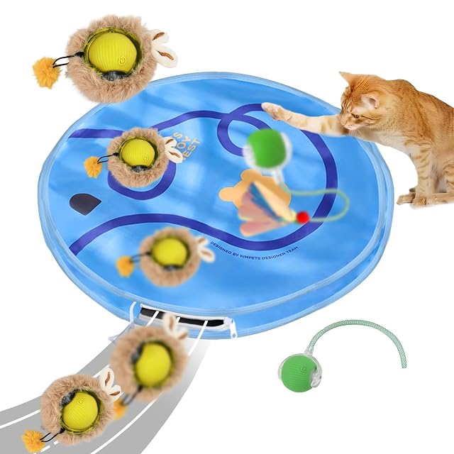 2 Pelotas Gatos Interactivas Automático con 1 Alfombra de Juego