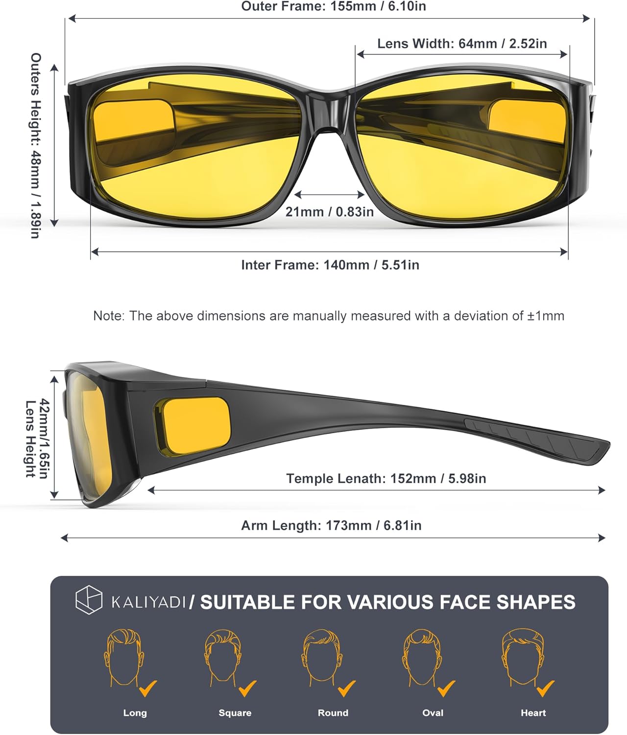 KALIYADI Fit-Over Night-Vision-Glasses for Women: Striped Anti Glare Night Driving Glasses for Men High Definition Lens - Image 3