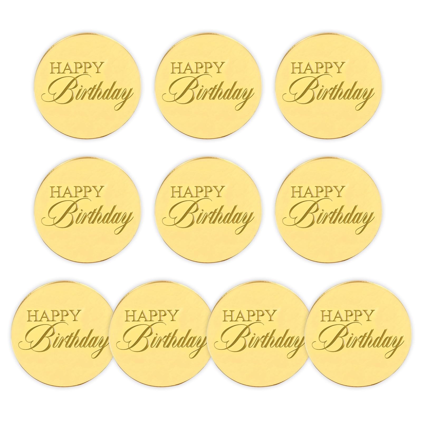 Takfree Gold Happy Birthday Cupcake Toppers, 10 Pcs Happy Birthday Cake Topper 5Cm Round Cupcake Cake Toppers For Cakes Decoration
