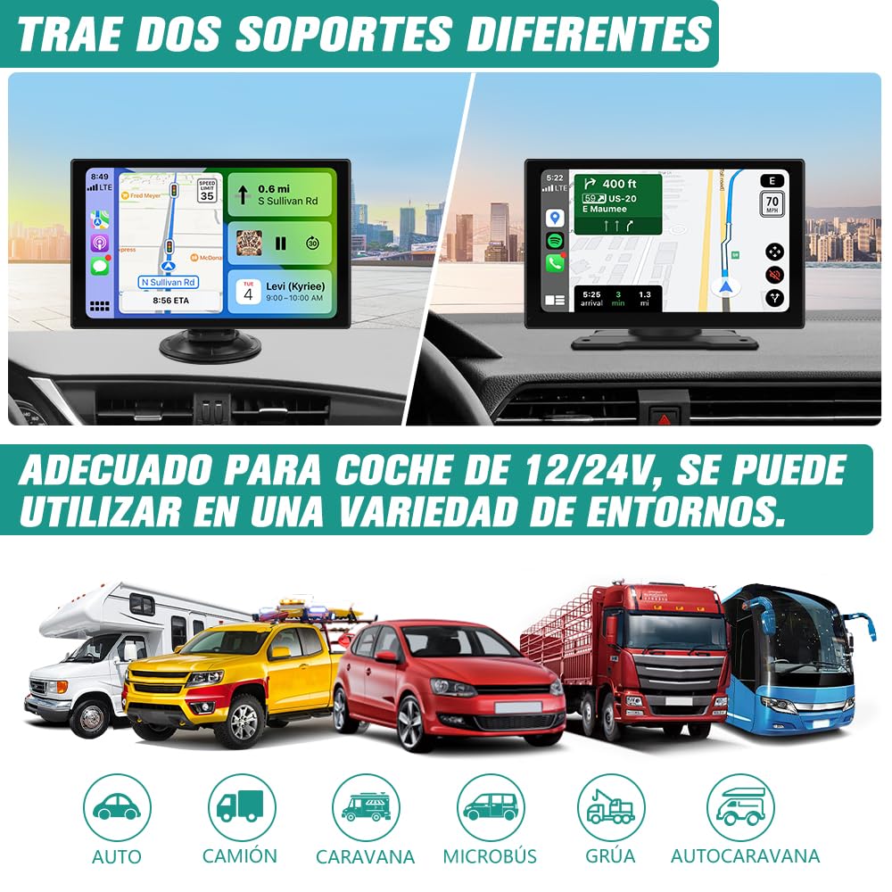 AWESAFE Pantalla 9” de CarPlay/Android Auto/iOS Mirror Inalámbrico y Auto Link por Cable, Radio Portátil para Coche, Admite Bluetooth/Siri/USB/TF/AUX, Negra