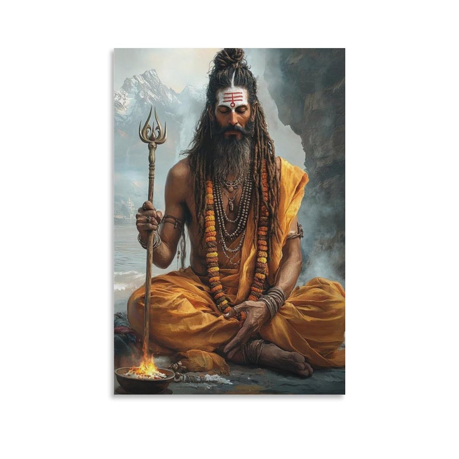Utgn Hindu Sadhu Canvas Poster Bedroom Decor Landscape Office Room Decor Gift 12X18inch(30X45cm)