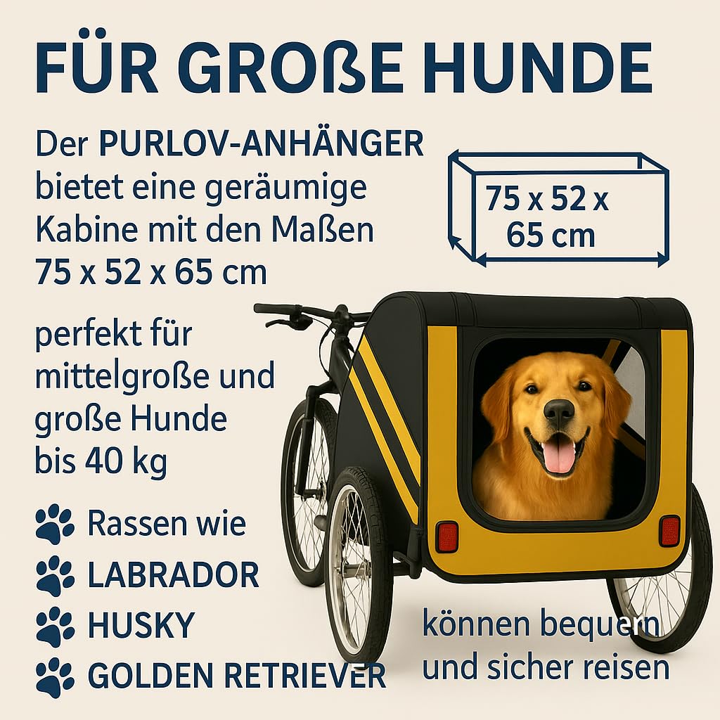 Purlov Remorque de vélo pour chien jusqu'à 40 kg, avec ceinture de sécurité, moustiquaire, housse de pluie, pneus 20" et cadre en acier