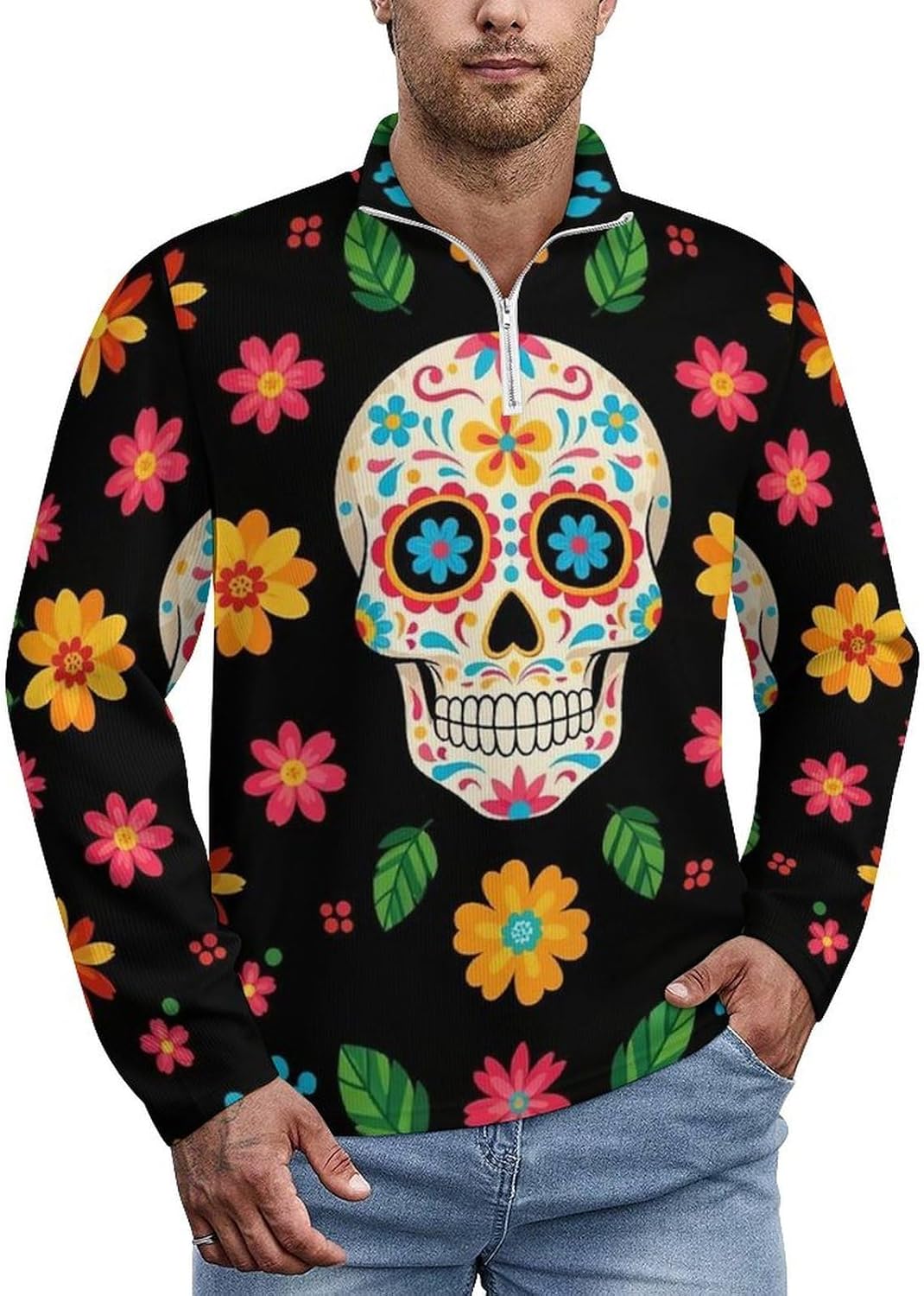 Fashion Sweatshirts for Men Long Sleeve Zip Collar Pullover Tops Casual Polo Sweater Knit Golf Shirts