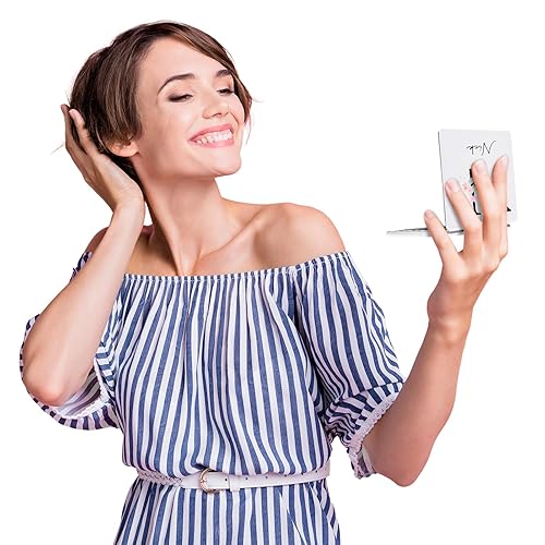 Miniatura 9 de Nibana Espejo compacto personalizado, espejo plegable de poliuretano personalizado con letra inicial, espejo de bolsillo con aumento de doble cara,