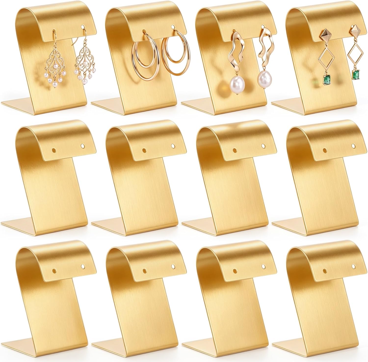 RattanView 12 Pcs Gold Metal Earring Display Stand, Arc-shaped Holder