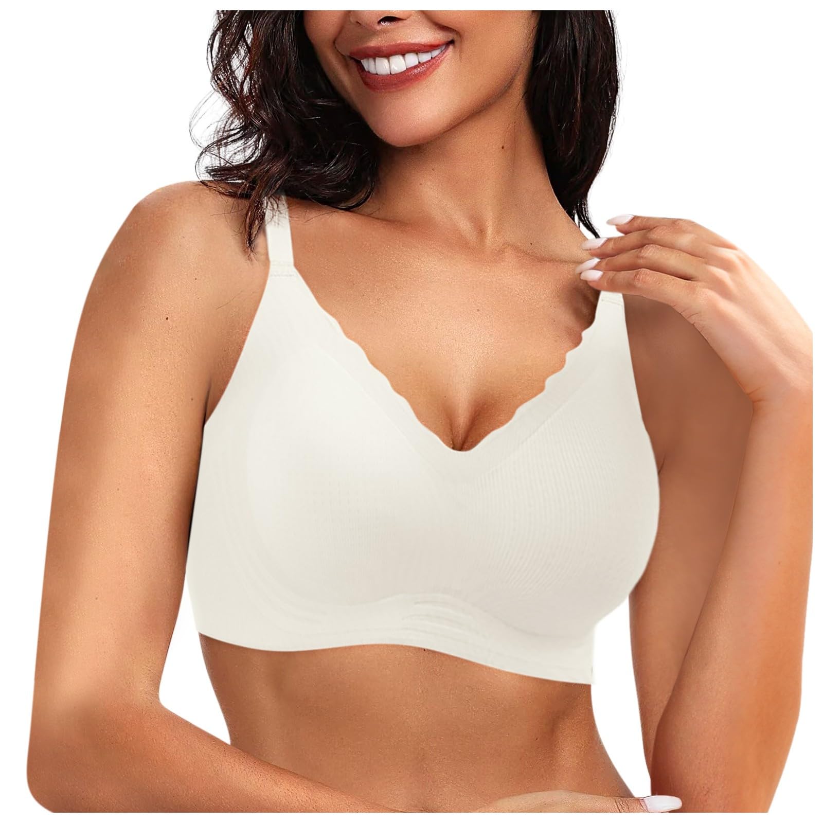 V Neck Bras for Women No Underwire Solid Color Push-Up Bra Underwear Stretchy Breathable Padded Smooth Bra for Women