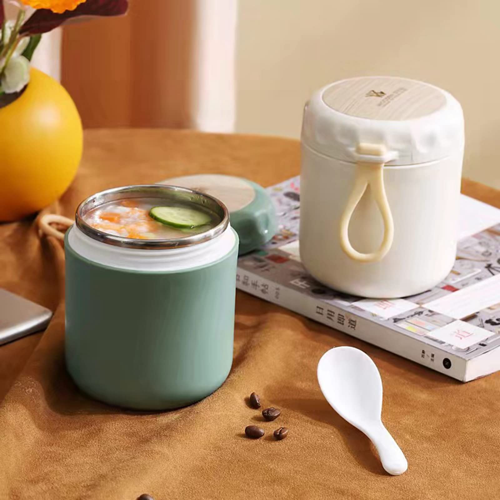 Thermos per alimenti per bambini, contenitore termico per alimenti caldi, contenitore isolato per zuppe per cibi caldi e freddi, thermos per bambini (acciaio inossidabile bianco)