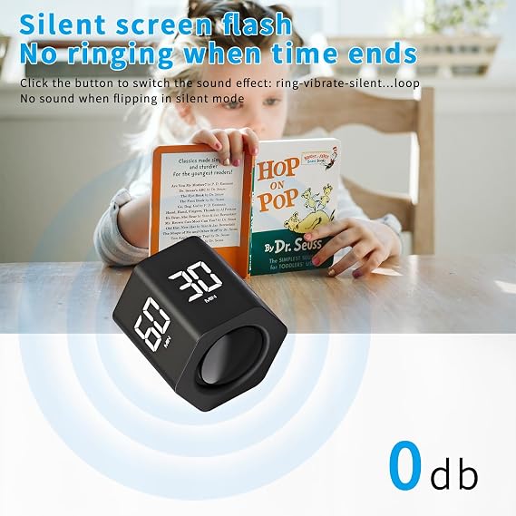 QUMOX F6 Pomodoro Timer Cube, Hexagon Productivity Gravity Timer, Black