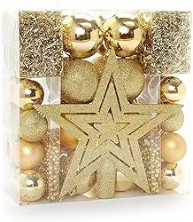 Enfeites De Natal Para Árvore Jogo Completo 44 Peças - Kit Natalino Bolas De Natal Vermelho/Dourada/Prata (DOURADO)